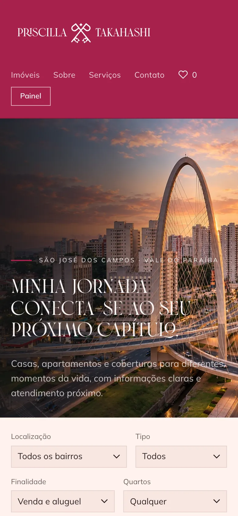 Site Priscilla Takahashi Imóveis no celular